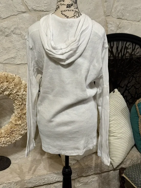 Kenneth Cole White 100% CottonWaffle Knit Hooded Henley - Picture 3 of 4